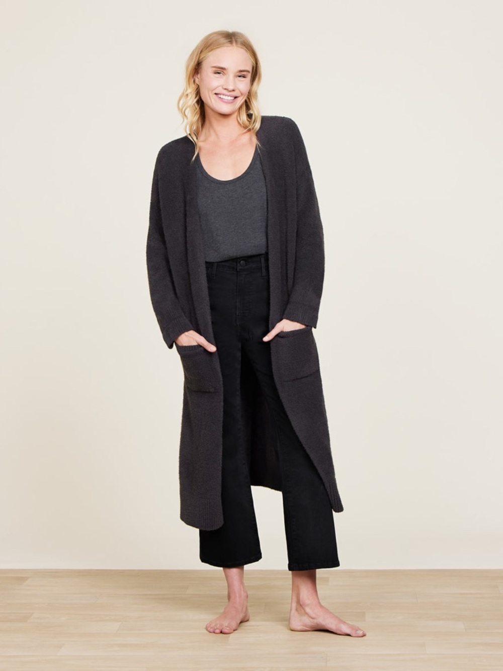 NEW Barefoot Dreams CozyChic Luxe High Slit Cardigan in Carbon size XS